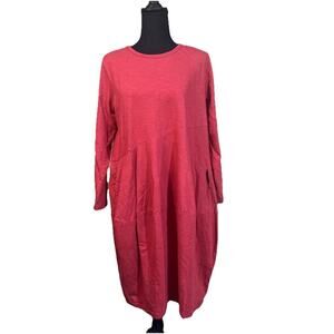 Orientique Australia Red Organic Cotton Dress M Pocket Lagenlook Minimalist